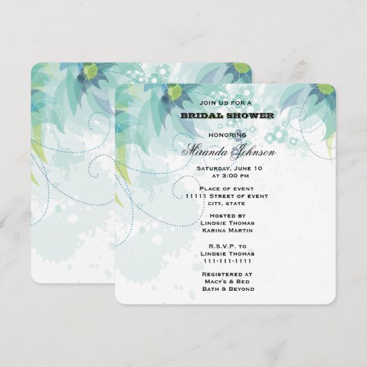 Blauw Vrijgezellenfeest van Floral Kaart (Voorkant / Achterkant)