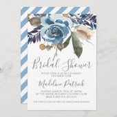 Blauw Vrijgezellenfeest van Floral Kaart (Voorkant / Achterkant)