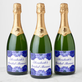 Blauw Vrijgezellenfeest van Floral Sparkling Wijnetiket