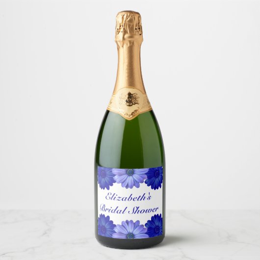Blauw Vrijgezellenfeest van Floral Sparkling Wijnetiket (Voorkant)