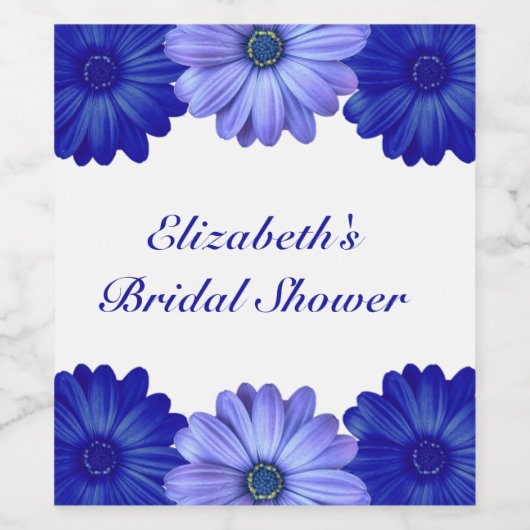 Blauw Vrijgezellenfeest van Floral Wijn Etiket (Enkel label)
