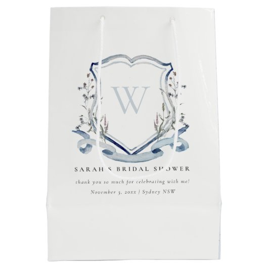 Blauw Vrijgezellenfeest voor bloemmonogram bloem Medium Cadeauzakje (Achterkant)