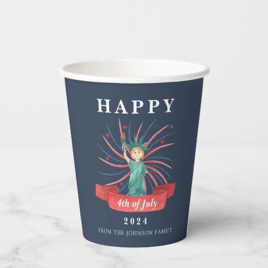 Blauw Vrijheidsbeeld Blauw 4 juli Papieren Bekers (Achterkant)