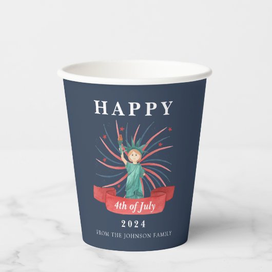 Blauw Vrijheidsbeeld Blauw 4 juli Papieren Bekers (Voorkant)