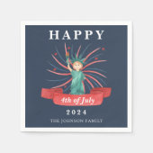 Blauw Vrijheidsbeeld Gelukkig 4 juli Servet (Voorkant)