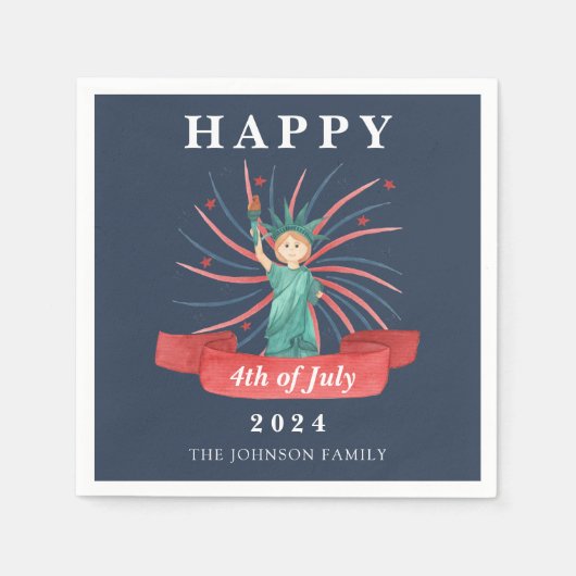Blauw Vrijheidsbeeld Gelukkig 4 juli Servet (Voorkant)