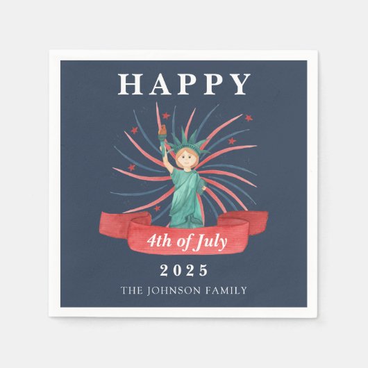 Blauw Vrijheidsbeeld Gelukkig 4 juli Servet (Voorkant)