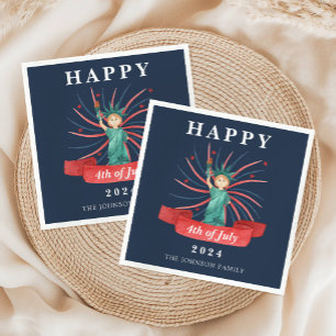 Blauw Vrijheidsbeeld Gelukkig 4 juli Servet