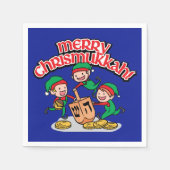 Blauw Vrolijk Chrismukkah met Elfen en Dreidels Servet (Voorkant)