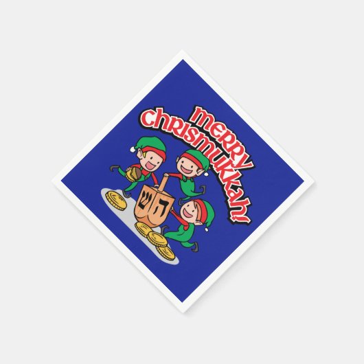 Blauw Vrolijk Chrismukkah met Elfen en Dreidels Servet (Hoek)