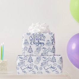 Blauw Vrolijk Kerstcadeau inpakpapier