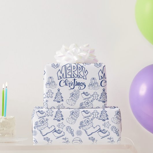Blauw Vrolijk Kerstcadeau inpakpapier (Feestgeschenken)