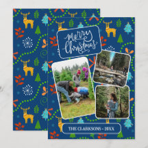 Blauw Vrolijk Kerstfeest in het bos Patroon Foto