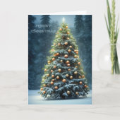 Blauw Vrolijk Kerstfeest met moderne boom Feestdagen Kaart (Voorkant)