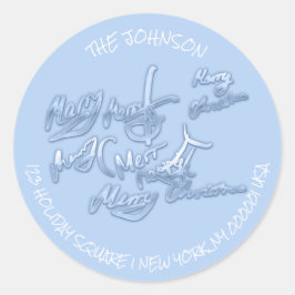 Blauw Vrolijk Kerstfeest van naam RSVP Adreslabel Ronde Sticker