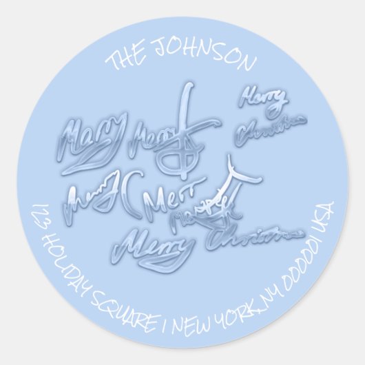 Blauw Vrolijk Kerstfeest van naam RSVP Adreslabel Ronde Sticker (Voorkant)