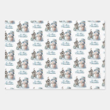 Blauw vrolijk kerstpapier