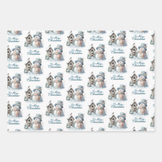 Blauw vrolijk kerstpapier inpakpapier vel