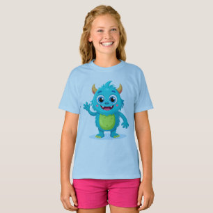 Blauw vrolijk monster Meisjes Zomer T-shirt - Leve