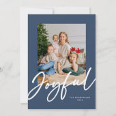 Blauw vrolijk script foto kerstkaart (Voorkant)