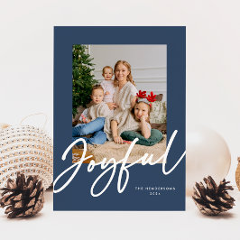 Blauw Vrolijke Script Foto Kerstkaart