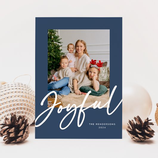 Blauw Vrolijke Script Foto Kerstkaart