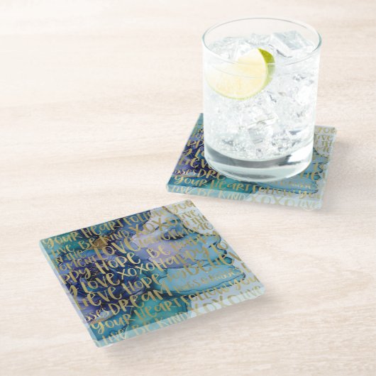 Blauw Vrouw Gezicht Goud Inspirerend Citaten Glazen Onderzetter (Schuin)