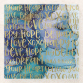 Blauw Vrouw Gezicht Goud Inspirerend Citaten Glazen Onderzetter (Voorkant)