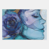 Blauw Vrouw Gezicht Goud Inspirerend Citaten Inpakpapier Vel (Voorkant 2)