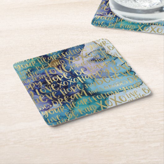 Blauw Vrouw Gezicht Goud Inspirerend Citaten Kartonnen Onderzetters (Schuin)