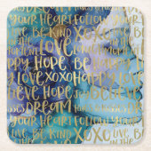 Blauw Vrouw Gezicht Goud Inspirerend Citaten Kartonnen Onderzetters (Voorkant)