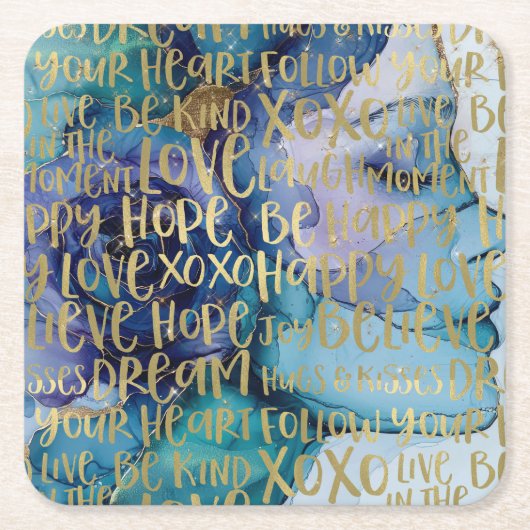 Blauw Vrouw Gezicht Goud Inspirerend Citaten Kartonnen Onderzetters (Voorkant)