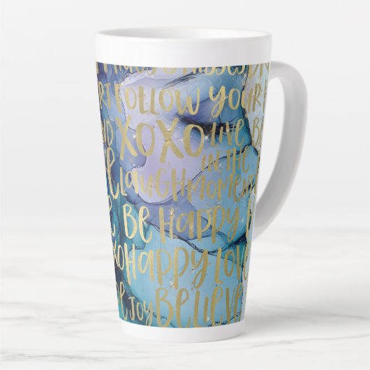 Blauw Vrouw Gezicht Goud Inspirerend Citaten Latte Mok (Rechterhoek)