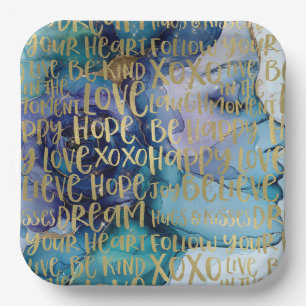 Blauw Vrouw Gezicht Goud Inspirerend Citaten Papieren Bordje