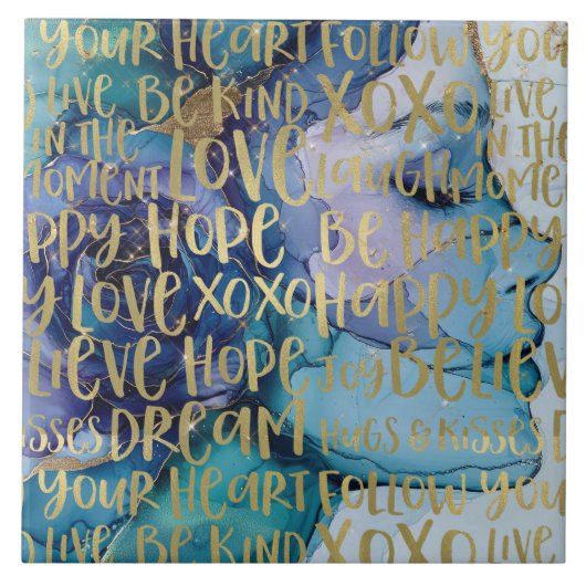 Blauw Vrouw Gezicht Goud Inspirerend Citaten Tegeltje (Voorkant)