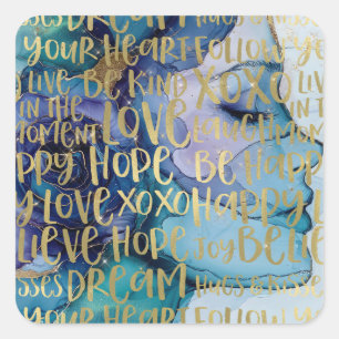 Blauw Vrouw Gezicht Goud Inspirerend Citaten Vierkante Sticker