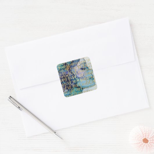 Blauw Vrouw Gezicht Goud Inspirerend Citaten Vierkante Sticker (Envelop)