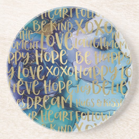 Blauw Vrouw Gezicht Goud Inspirerend Citaten Zandsteen Onderzetter (Voorkant)