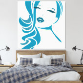 Blauw  vrouwelijk gezicht canvas afdruk (Insitu (Slaapkamer))