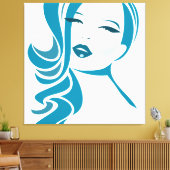 Blauw  vrouwelijk gezicht canvas afdruk (Insitu (Woonkamer))