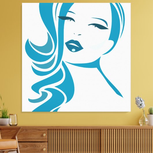 Blauw  vrouwelijk gezicht canvas afdruk (Insitu (Woonkamer))