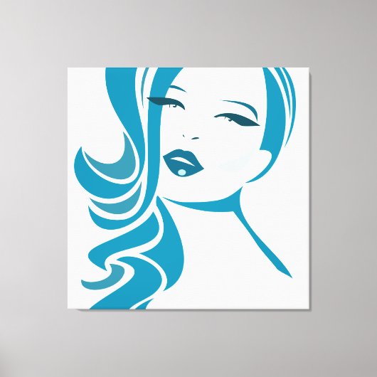 Blauw vrouwelijk gezicht canvas afdruk (Voorkant)