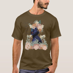 Blauw vrouwengezicht met bloemen Leven in volle bl T-shirt