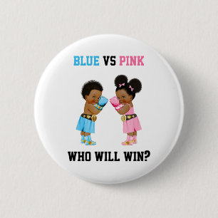 Blauw Vs Roze Wie Zal Winnen Boksen Thema Geslacht Ronde Button 5,7 Cm