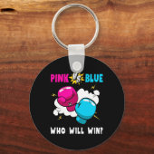 Blauw vs Roze Wie zal winnen Gender Reveal Party B Sleutelhanger (Voorkant)
