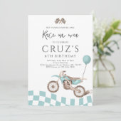 Blauw Vuil Fietsjongen Motorcross Racing Verjaarda Kaart (Staand voorkant)