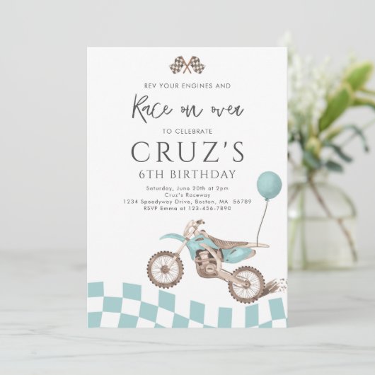 Blauw Vuil Fietsjongen Motorcross Racing Verjaarda Kaart (Staand voorkant)