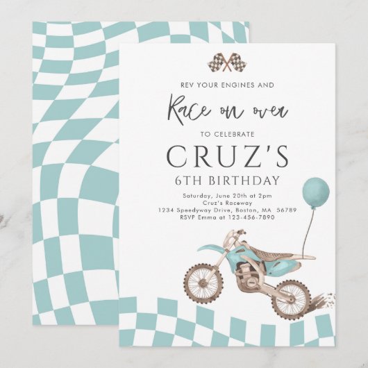 Blauw Vuil Fietsjongen Motorcross Racing Verjaarda Kaart (Voorkant / Achterkant)