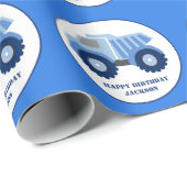 Blauw vuilniswagen Kind Birthday Wrapping Paper Cadeaupapier (Rol Hoek)