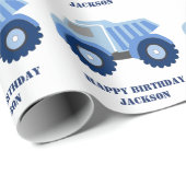 Blauw vuilniswagen Kind Birthday Wrapping Paper Cadeaupapier (Rol Hoek)